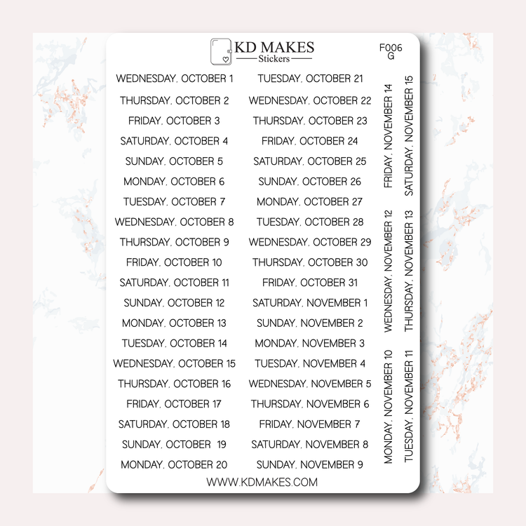 F006 | 2025 Daily Date Strips | Minimal Font