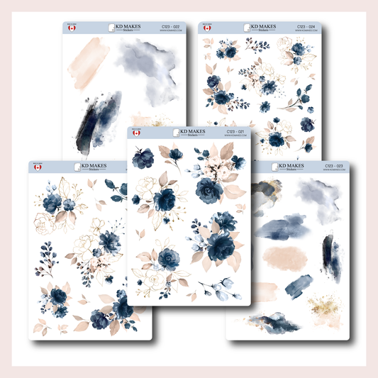 C007 | Navy & Blush Florals Sticker Bundle