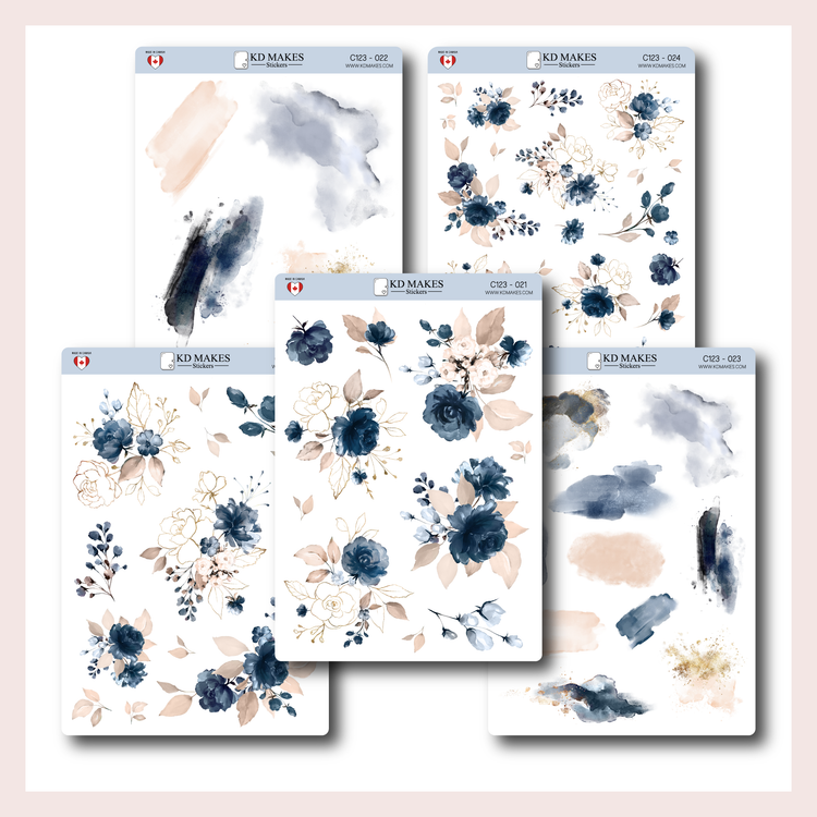 C007 | Navy & Blush Florals Sticker Bundle