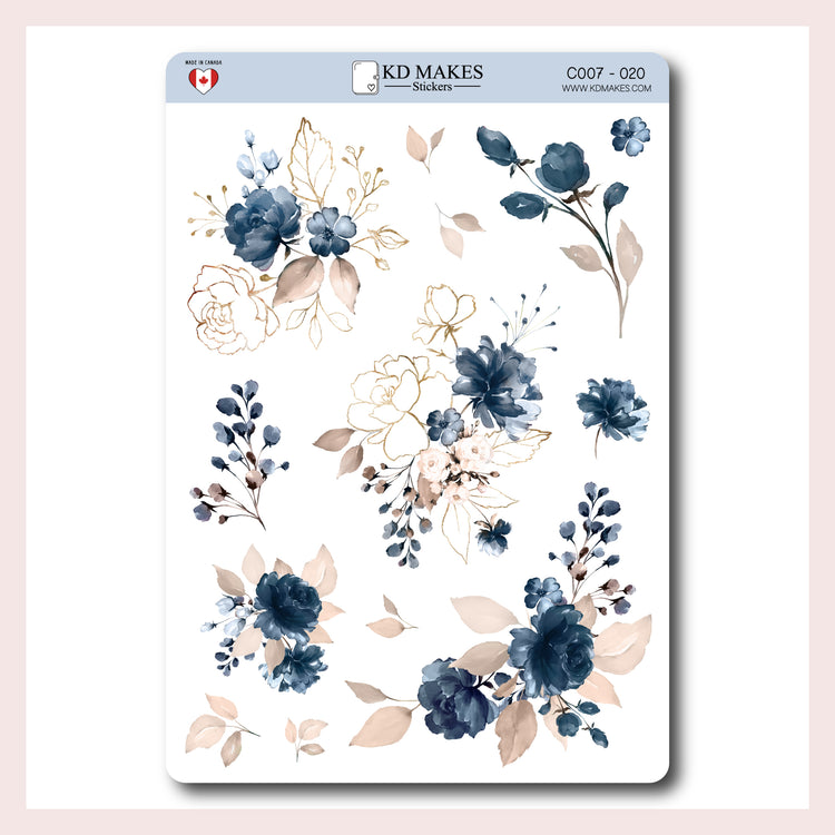 C007 | Navy & Blush Florals Sticker Bundle
