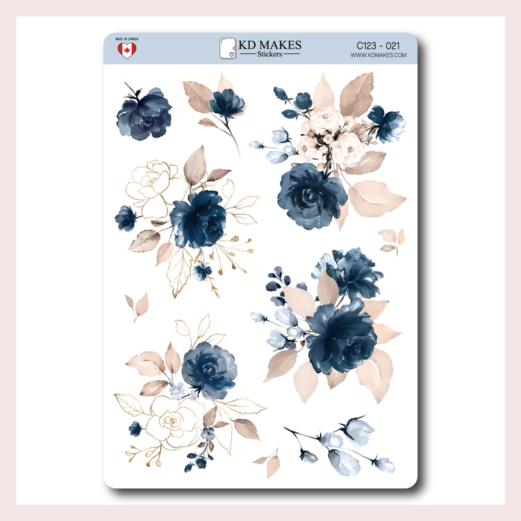 C007 | Navy & Blush Florals Sticker Bundle