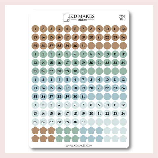 C108 | Circle Date Dots - 0.3" | Beach & Ocean Vibes