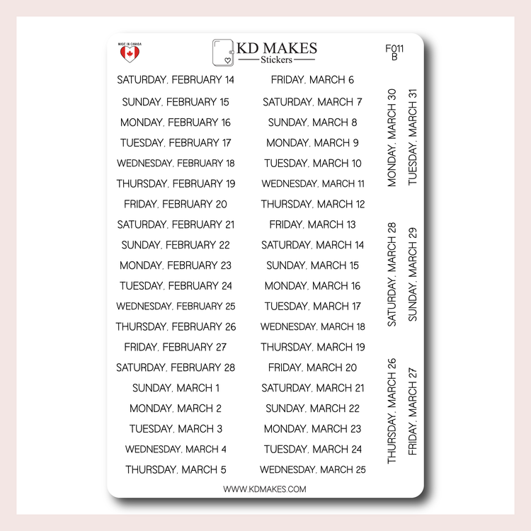 F011 | 2026 Daily Date Strips | Minimal