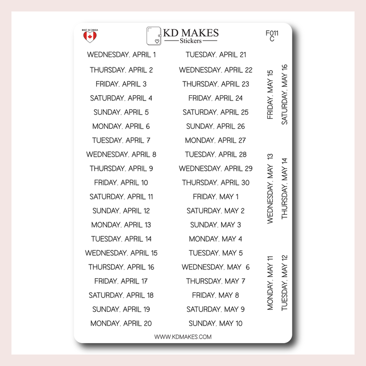 F011 | 2026 Daily Date Strips | Minimal