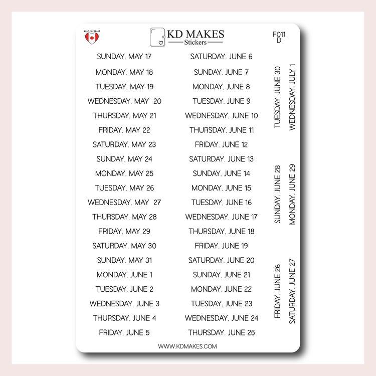 F011 | 2026 Daily Date Strips | Minimal