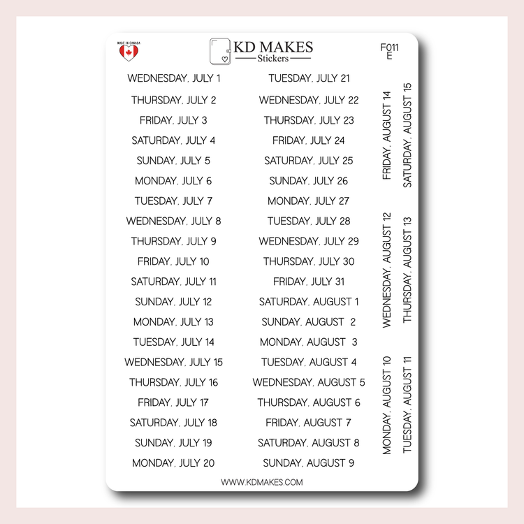 F011 | 2026 Daily Date Strips | Minimal