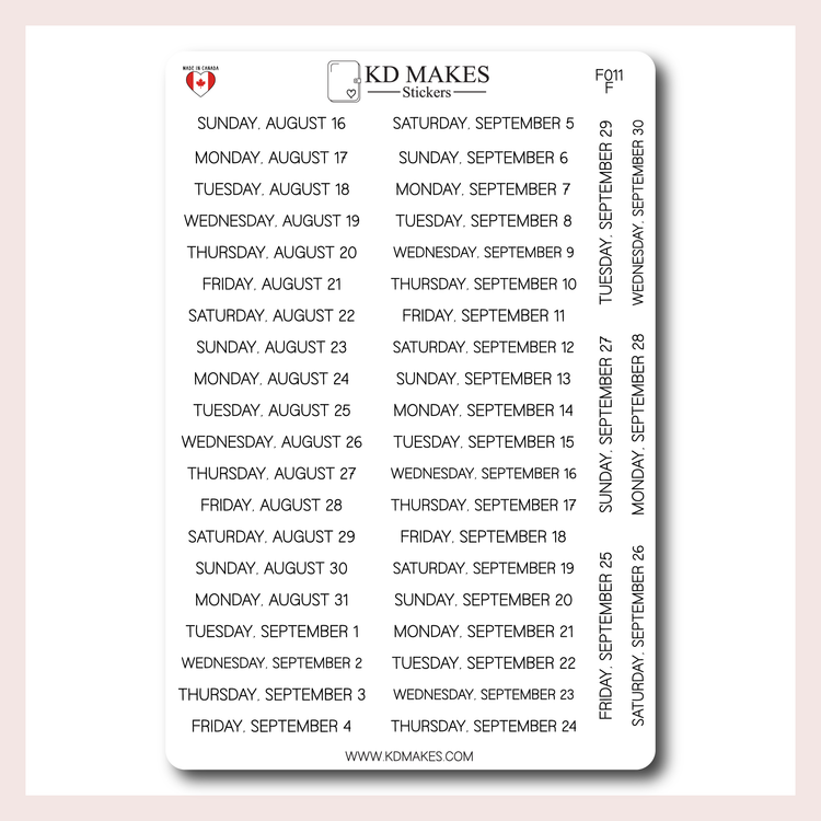 F011 | 2026 Daily Date Strips | Minimal