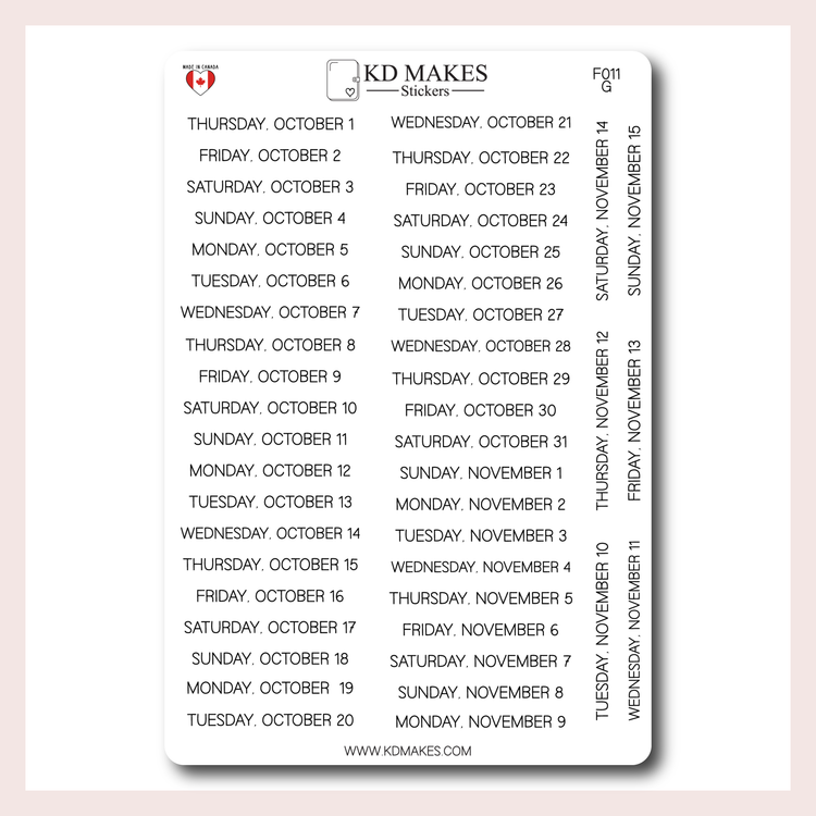F011 | 2026 Daily Date Strips | Minimal