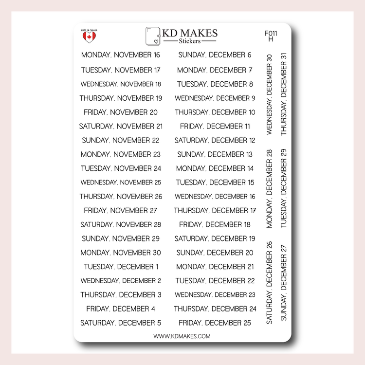 F011 | 2026 Daily Date Strips | Minimal