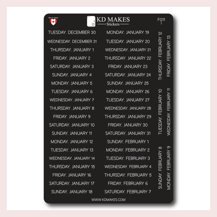 F011 | 2026 Daily Date Strips | Minimal