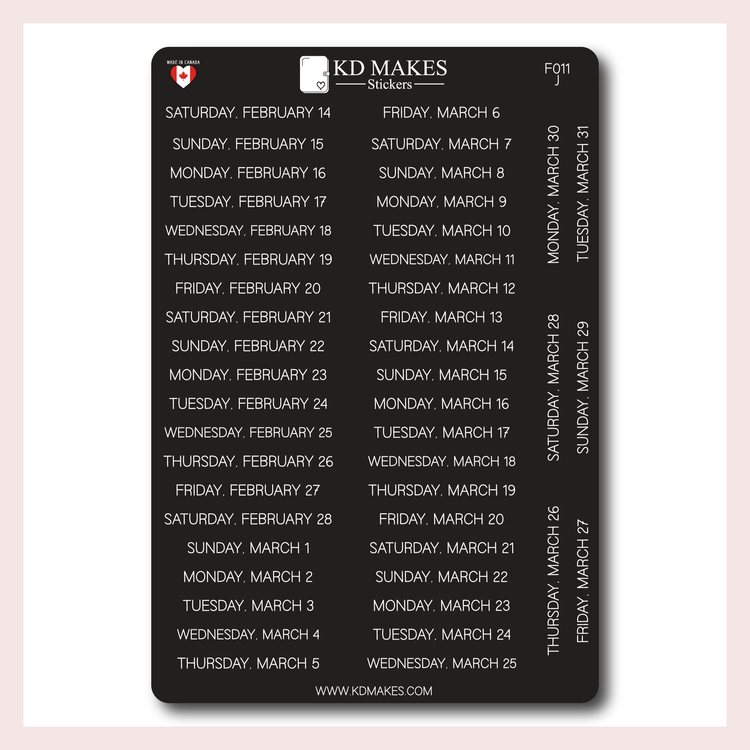 F011 | 2026 Daily Date Strips | Minimal