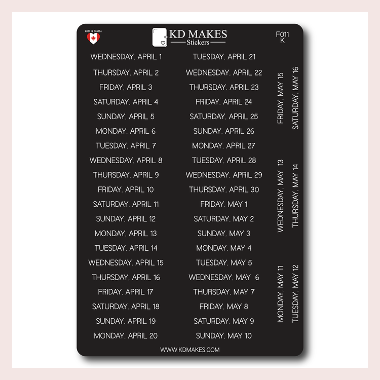 F011 | 2026 Daily Date Strips | Minimal