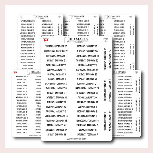 F012 | 2026 Daily Date Strips | Calo Melow