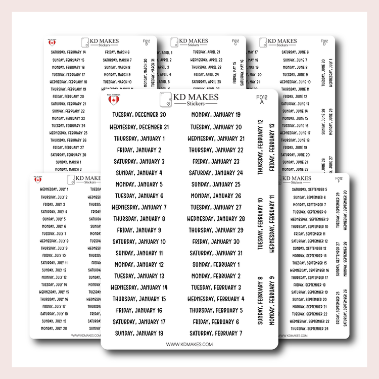 F012 | 2026 Daily Date Strips | Calo Melow