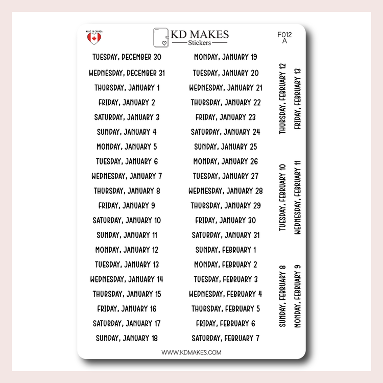 F012 | 2026 Daily Date Strips | Calo Melow