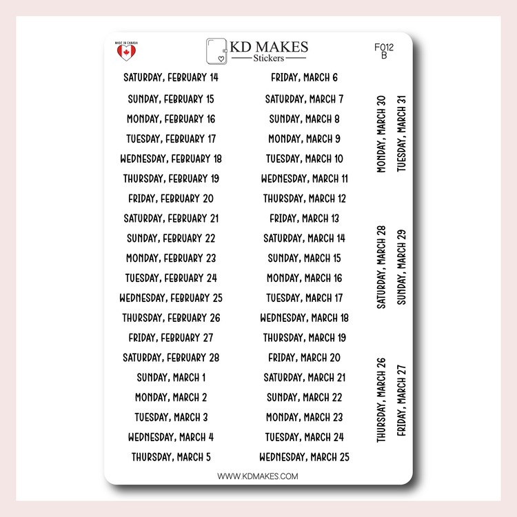 F012 | 2026 Daily Date Strips | Calo Melow