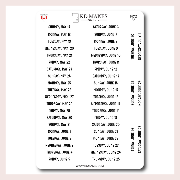 F012 | 2026 Daily Date Strips | Calo Melow