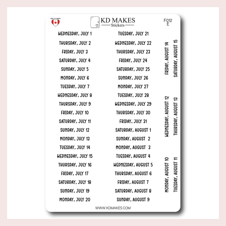 F012 | 2026 Daily Date Strips | Calo Melow