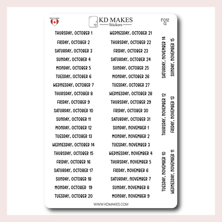 F012 | 2026 Daily Date Strips | Calo Melow