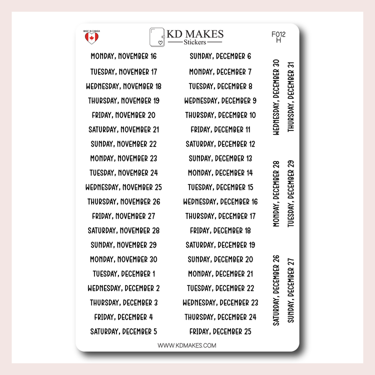 F012 | 2026 Daily Date Strips | Calo Melow
