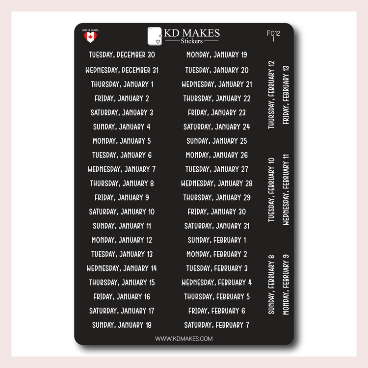 F012 | 2026 Daily Date Strips | Calo Melow