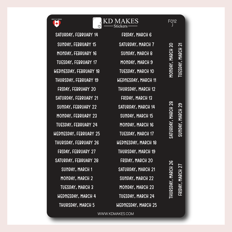 F012 | 2026 Daily Date Strips | Calo Melow