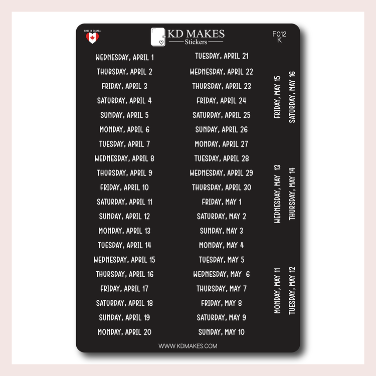 F012 | 2026 Daily Date Strips | Calo Melow