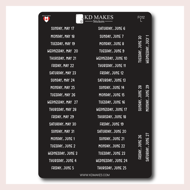 F012 | 2026 Daily Date Strips | Calo Melow