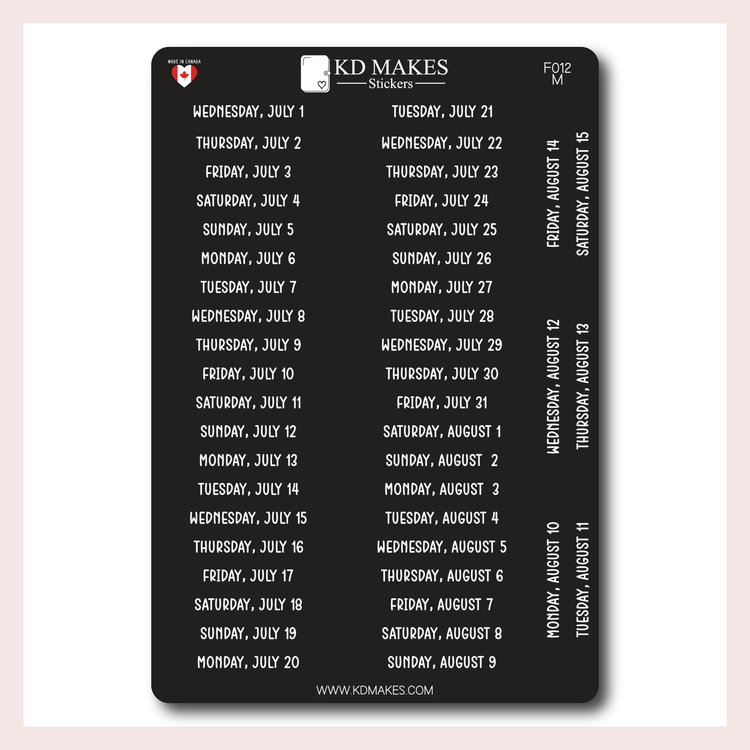 F012 | 2026 Daily Date Strips | Calo Melow