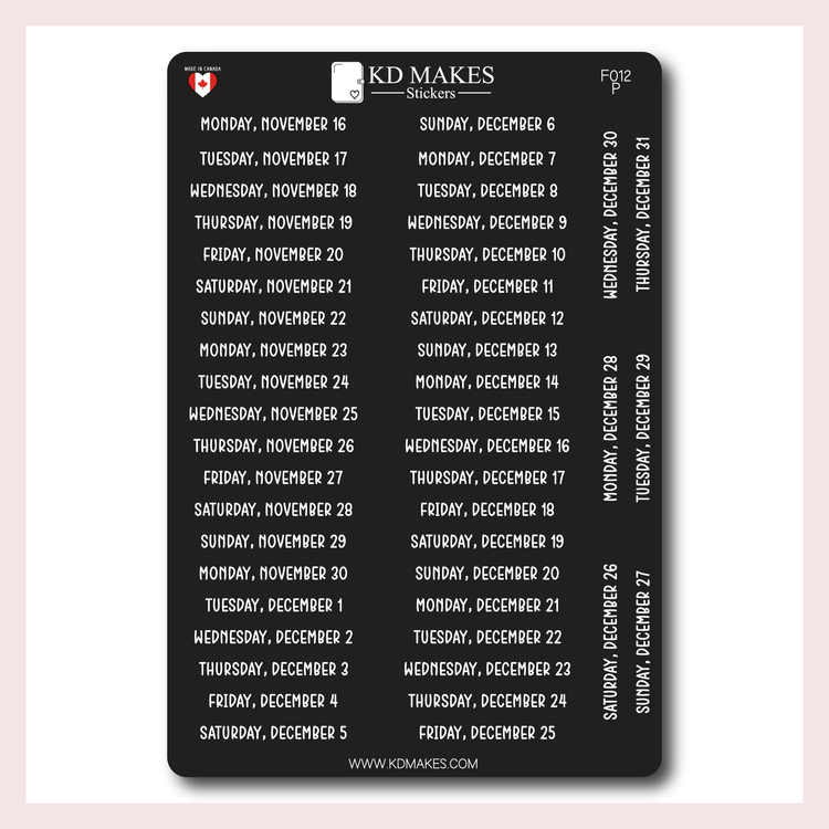 F012 | 2026 Daily Date Strips | Calo Melow