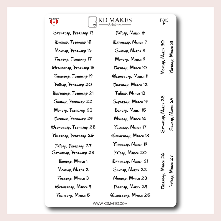 F013 | 2026 Daily Date Strips | Childhood