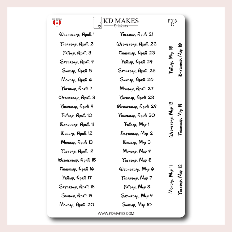 F013 | 2026 Daily Date Strips | Childhood