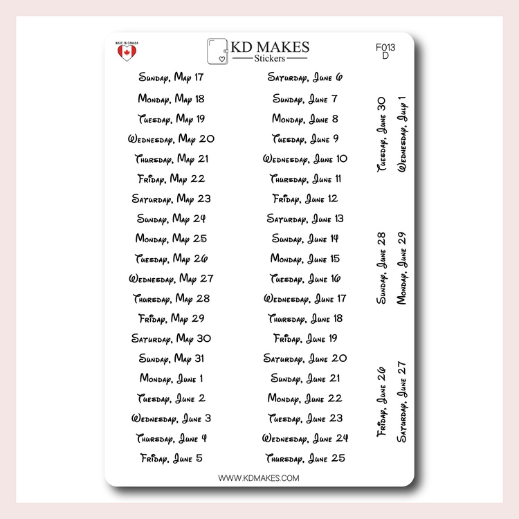 F013 | 2026 Daily Date Strips | Childhood