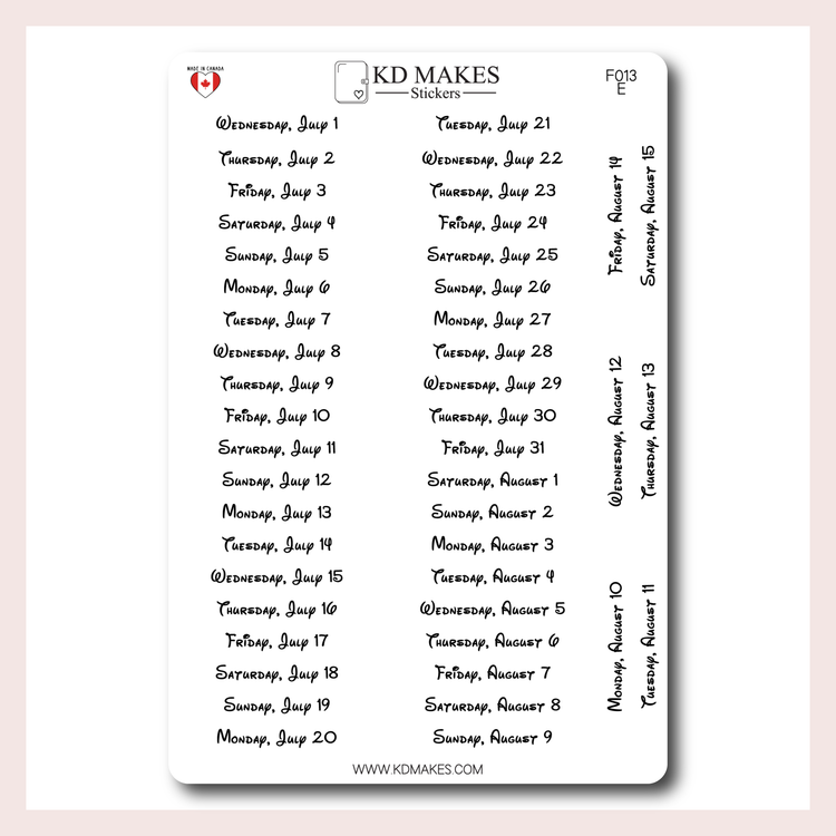 F013 | 2026 Daily Date Strips | Childhood