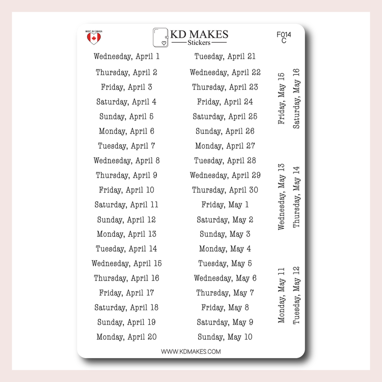 F014 | 2026 Daily Date Strips | Typewriter