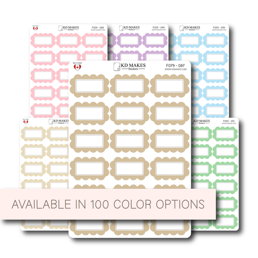 Scalloped Half Box Stickers | 1.5” x 0.85” | Colour Border Write-In Boxes