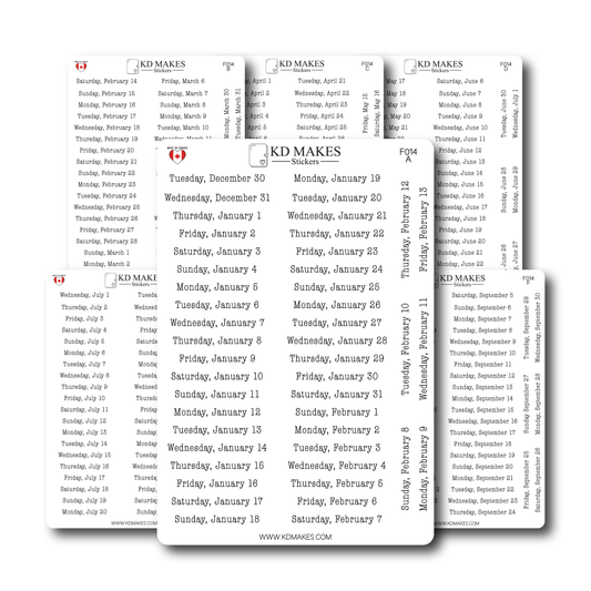 2026 Daily Date Strips | Typewriter Script Planner Stickers (F014)