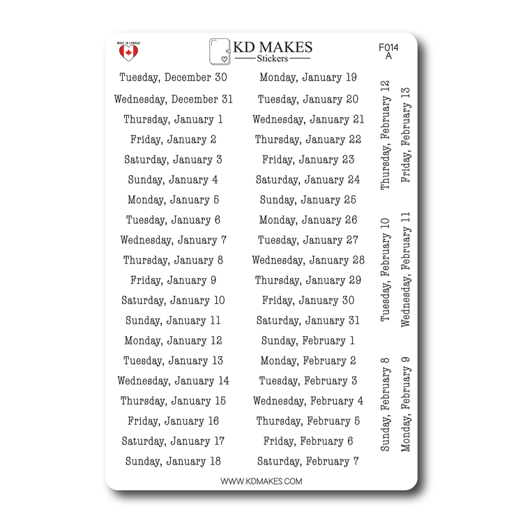 2026 Daily Date Strips | Typewriter Script Planner Stickers (F014)