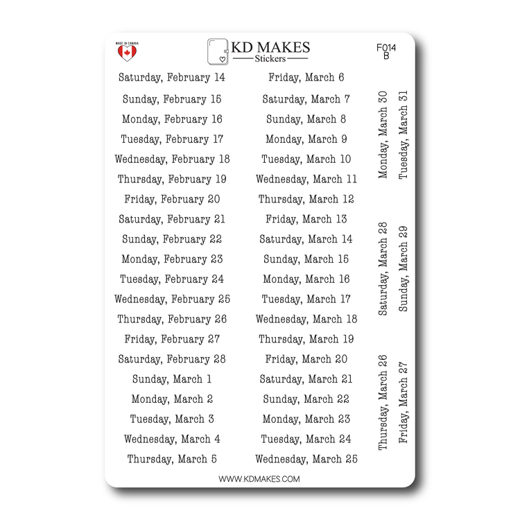 2026 Daily Date Strips | Typewriter Script Planner Stickers (F014)