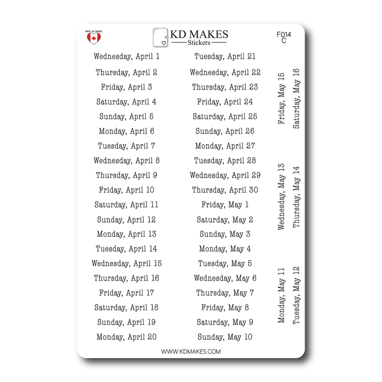 2026 Daily Date Strips | Typewriter Script Planner Stickers (F014)