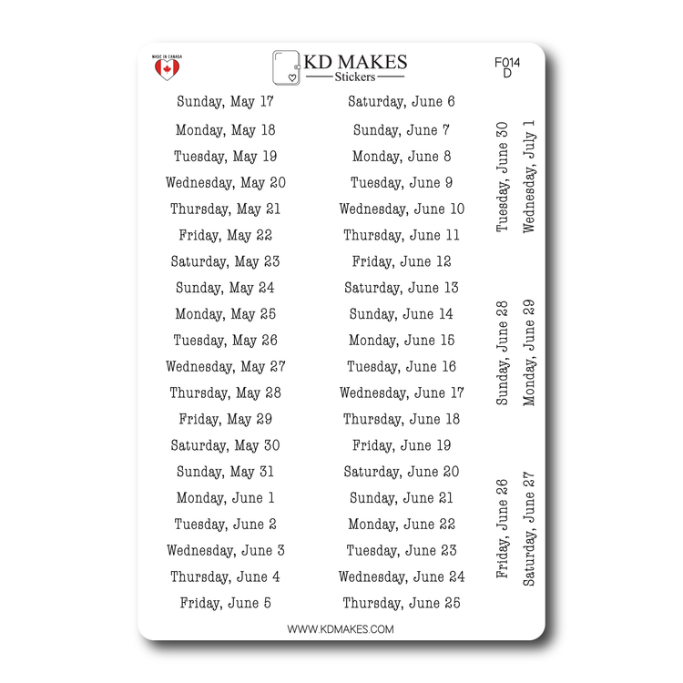 2026 Daily Date Strips | Typewriter Script Planner Stickers (F014)