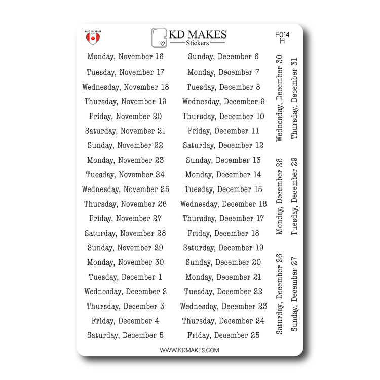 2026 Daily Date Strips | Typewriter Script Planner Stickers (F014)