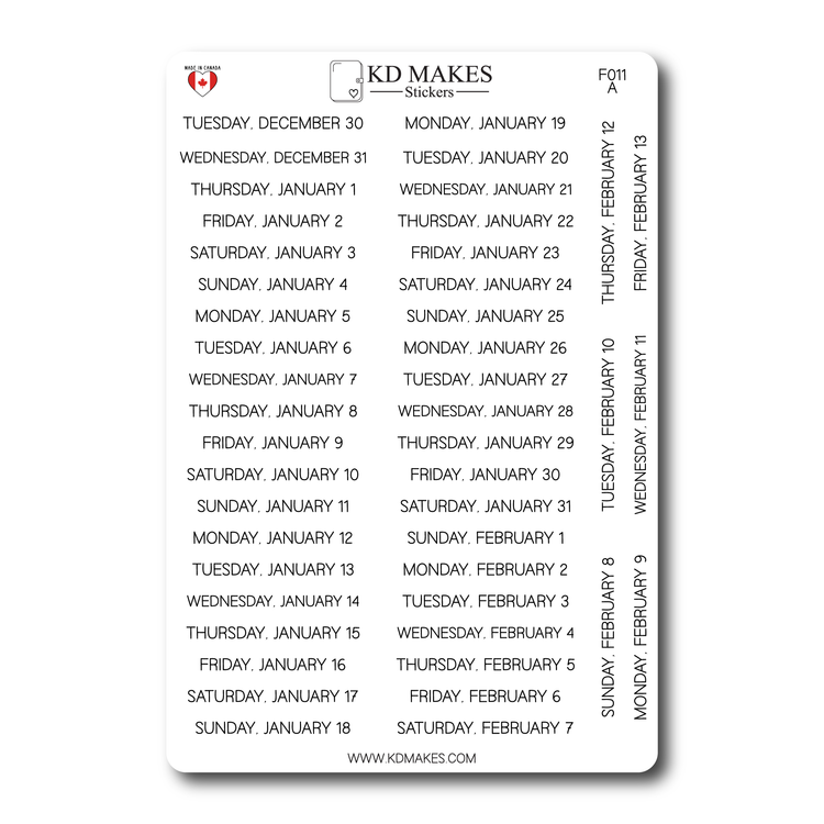 2026 Daily Date Strips | Minimal Script Planner Stickers (F011)