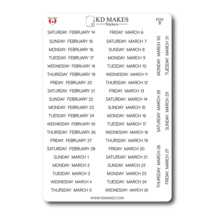 2026 Daily Date Strips | Minimal Script Planner Stickers (F011)