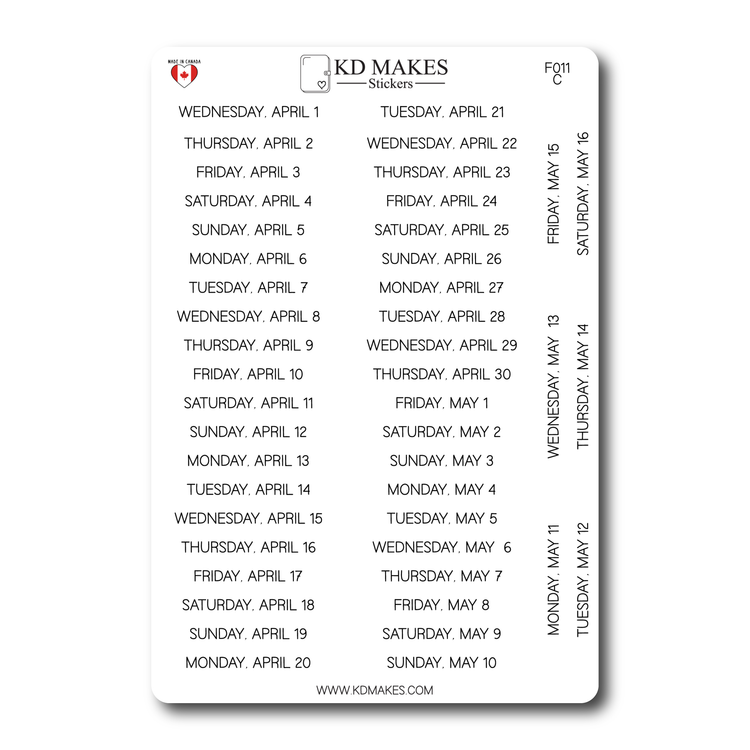 2026 Daily Date Strips | Minimal Script Planner Stickers (F011)
