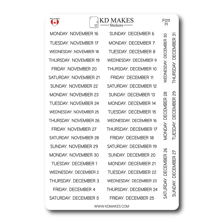2026 Daily Date Strips | Minimal Script Planner Stickers (F011)