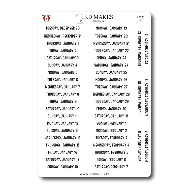 2026 Daily Date Strips | Calo Melow Script Planner Stickers (F012)