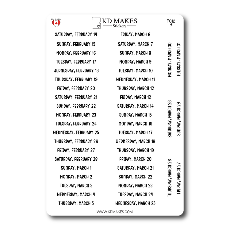 2026 Daily Date Strips | Calo Melow Script Planner Stickers (F012)