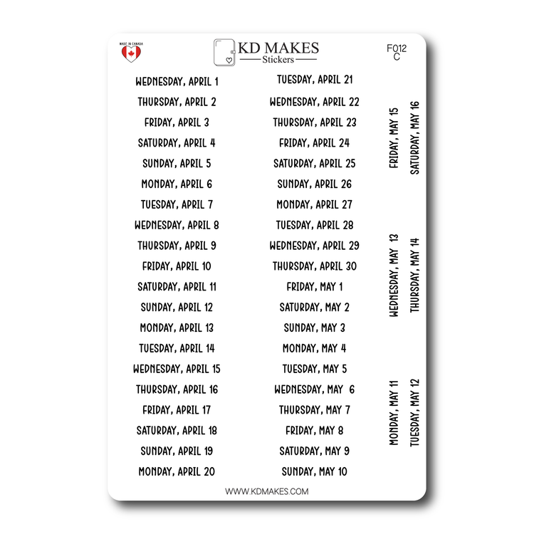 2026 Daily Date Strips | Calo Melow Script Planner Stickers (F012)