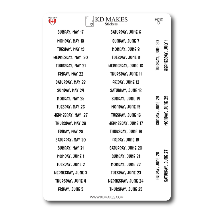 2026 Daily Date Strips | Calo Melow Script Planner Stickers (F012)